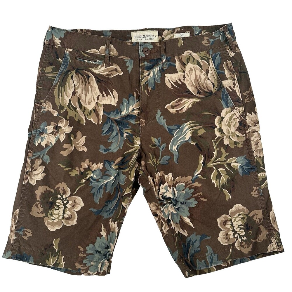 Ralph Lauren Denim & Supply Chino Shorts Mens 32 Brown Floral Cotton 10" Boho